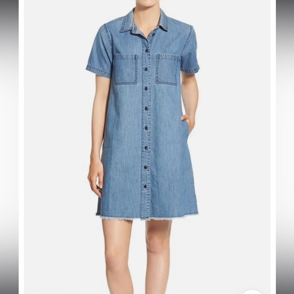 Madewell Women’s Chambray Frayed Hem Button Down Shirt Dress Women XXS